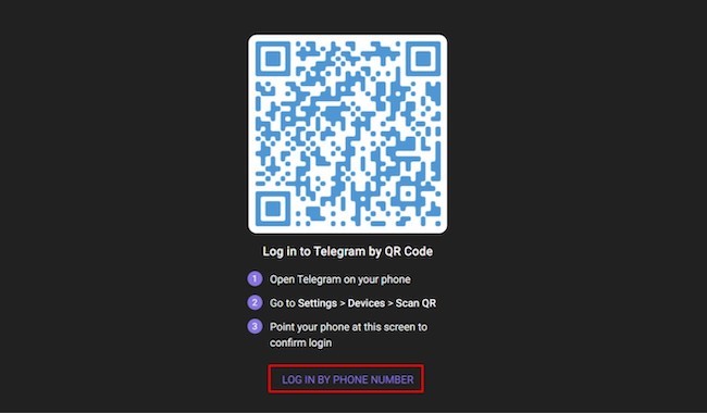 Hướng Dẫn Cách Đăng Nhập Và Sử Dụng Telegram Web Không Cần Cài Đặt 1 Nhấn vào LOG IN BY PHONE NUMBER ở cuối màn hình